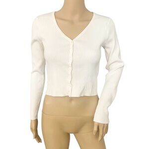 Brandy Melville Womens One Size Sweater Cardigan L/S V Neck Cropped Ribbed Y2K